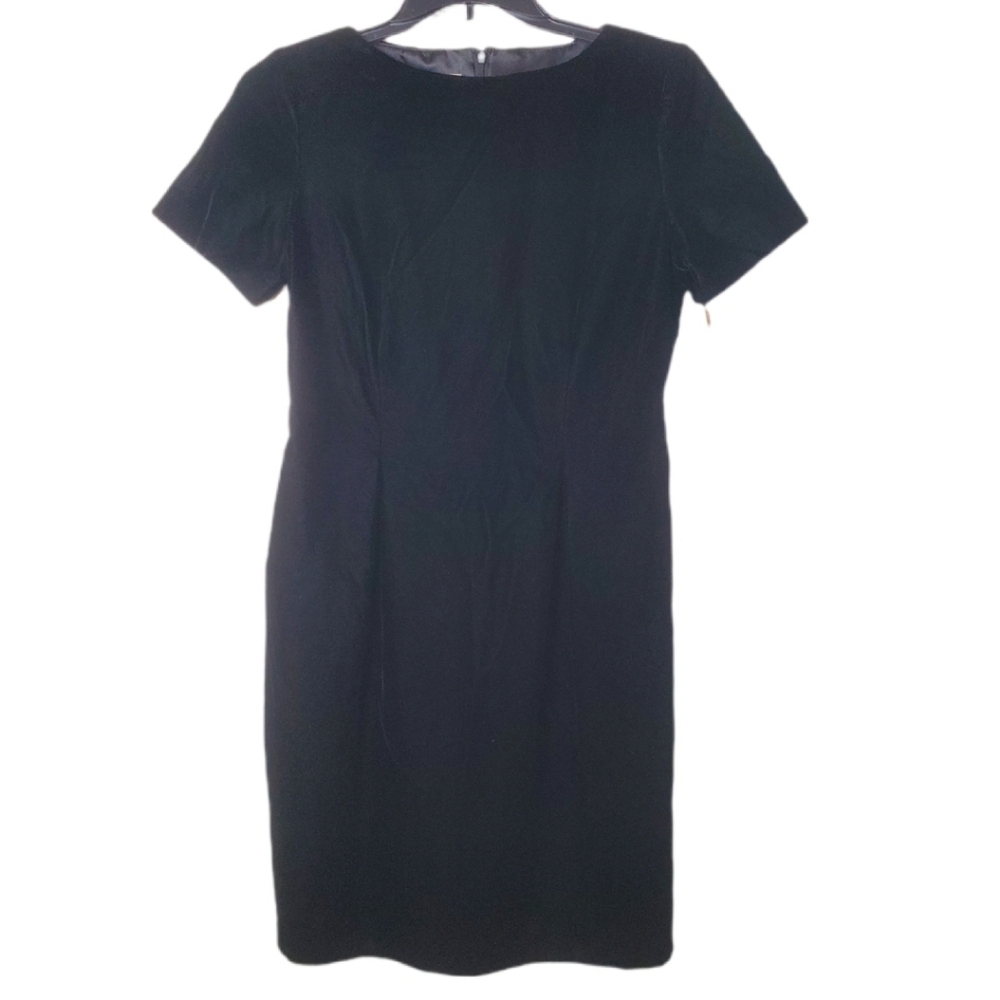 Talbots NWT Black Velvet Velour Sheath Dress With Short Sleeves Womens Size 4